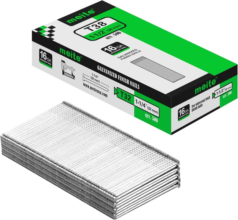 Meite 16 Gauge Finish Nails, 1-1/2 Inch Galvanized 16GA Finish Nails, Small Straight Finishing Nail, Ideal for Woodworking, Upholstery, and Framing Projects (500 Counts) - Image 1